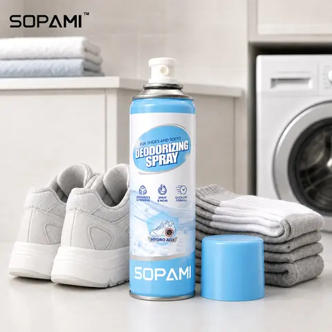 SOPAMI 250ml Quick-Drying Shoe Deodorant Canister Spray, Foot Odor Eliminator & Shoe Smell Remover Refreshing Mist for Sneakers, Boots, Home Fragrance Air Freshener for Closets
