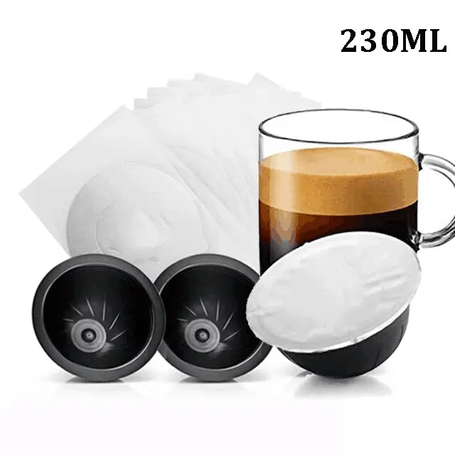 100x Aluminum Foil Lids Seals w/ 230ml 5pcs black and 150ml 5pcs brown Reusable Vertuo Pods For Nespresso Vertuoline
