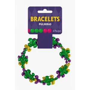 Fleur-de-Lis Mardi Gras Bead Bracelets, 4-Pack