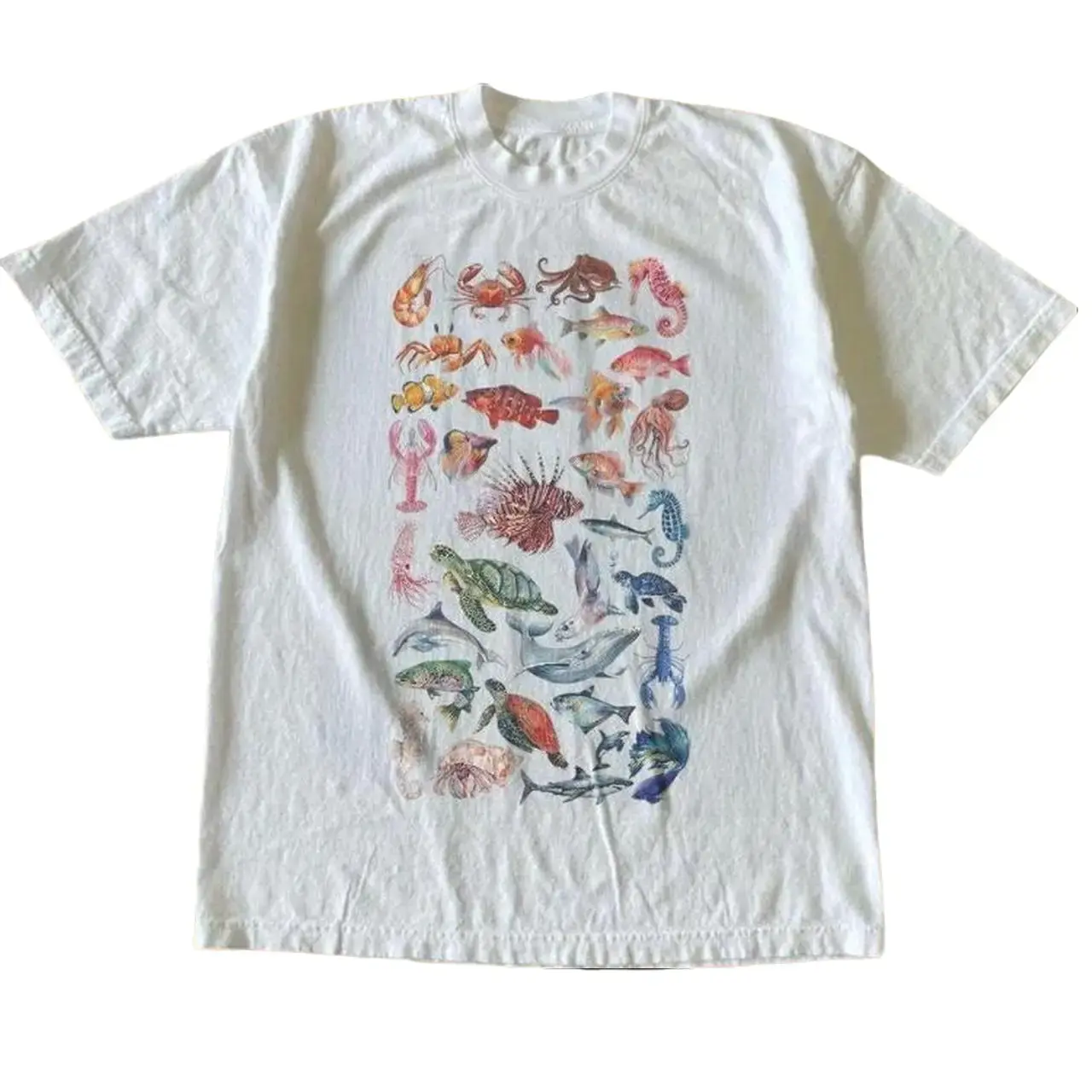 Retro Ocean Life Aquarium T-Shirt, Multi Species Marine Animal Guide Graphic Tee, Aesthetic Nature Lover Beach Gift Shirt,