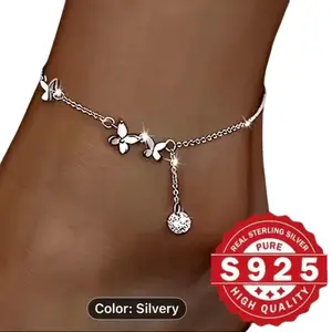 Hypoallergenic .925 | Three Butterfly Charms, Glittering Synthetic, Lightweight 2.24g - Perfect for Party & Vacation, Mother's Day Gift, All-Season Wear