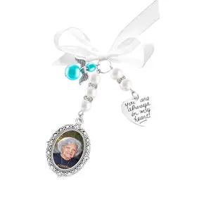 Wedding Bouquet Charm with Photo - Silver Alloy - 3in Length