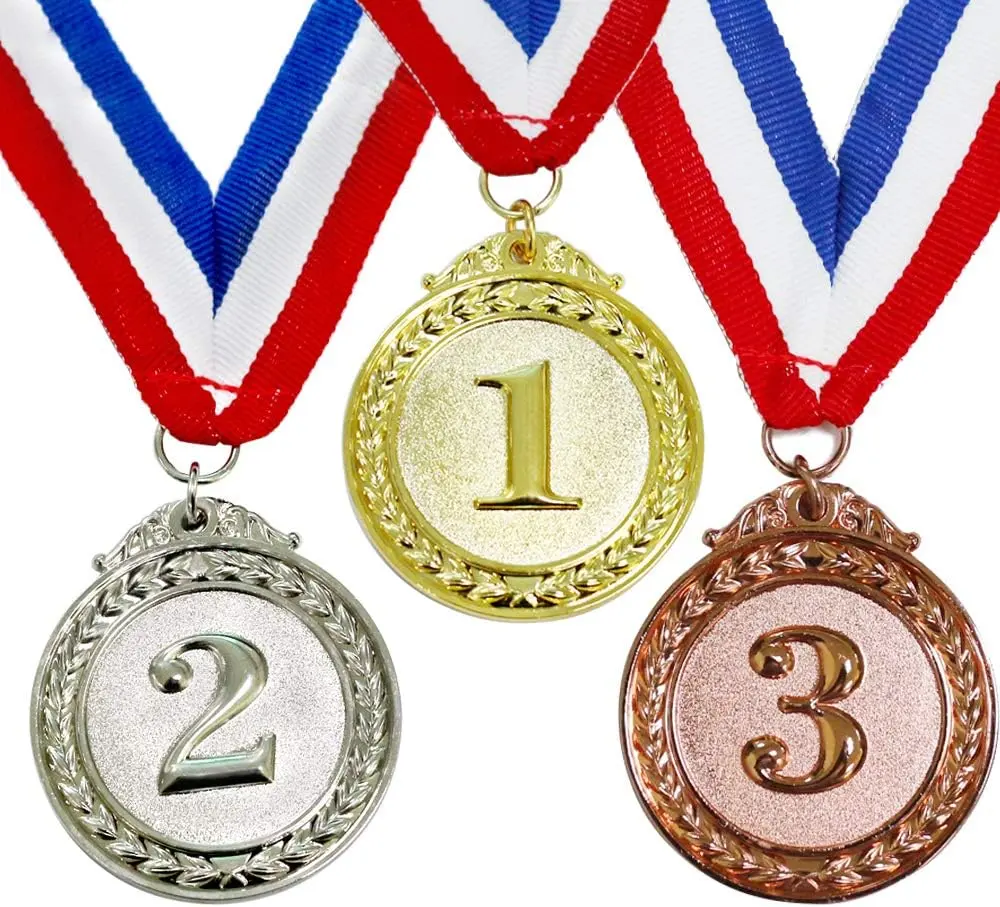 Sports Competition Award Medals, 3-Pack Gold Silver Copper Medals with Neck Ribbons, Standard Size Prizes for General Sports