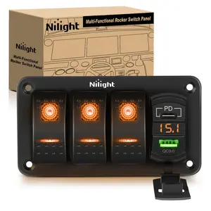 Nilight 3 Gang Switch Panel With QC3.0 & PD Charger And Voltmerter with Orange Backlit