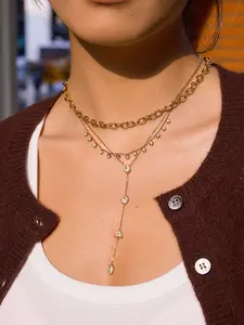 Exquisite Y-Shaped Choker Necklace Stainless Steel O-Chain With Cubic Zirconia Decor Present Necklaces Women Jewelry Exquisite Trendy Pendant Temperament Necklace Elegant Chain