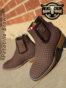 Botin Petatillo Brown Leather Square Toe Chelsea Boots Ankle