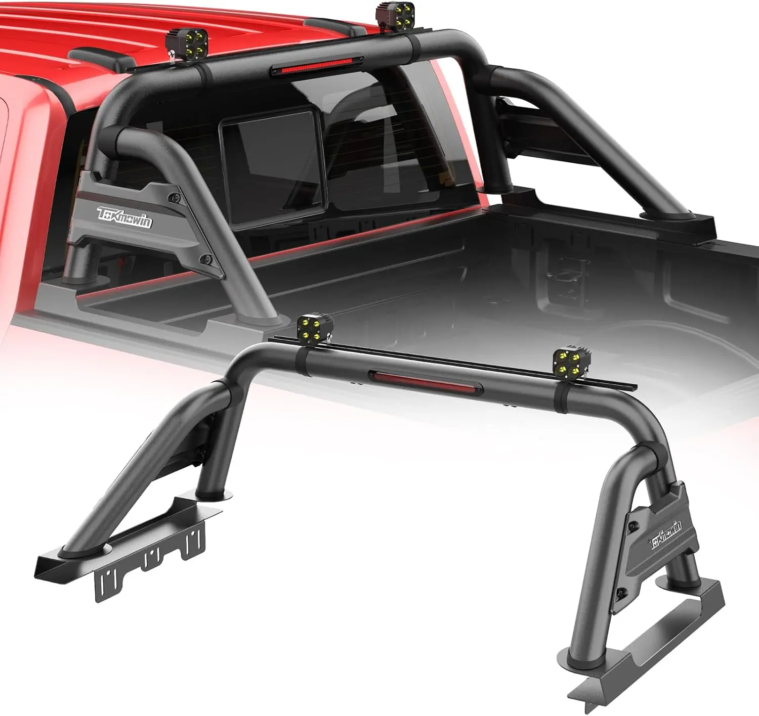 Adjustable Steel Chase Truck Roll Bar with Cargo Carrier Basket, Carbon Steel Sport Rack, Includes Hardware, Fit for Ford F-150/F-250/F-350, Dodge Ram, GMC Sierra, Chevy Silverado, Ranger, Tundra, Frontier, Titan Full & Mid Size Pickup Trucks