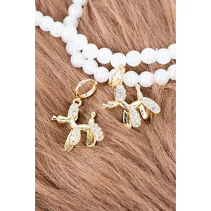 Balloon Dog Crystal Goldtone Huggie Hoop Earrings