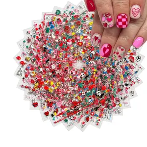 30 Sheets Valentine Nail Art Stickers – 3D Self-Adhesive Red Heart & Lip Nail Decals for DIY Nail Design
