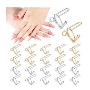 20 Pcs Adjustable Nail Rings (No Adhesive) – Reusable Wudu-Friendly Fingernail Covers for Acrylic Nails, Nail Art Accessories for Women in Gold & Silver