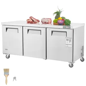 【Summervibes】VEVOR 72" Commercial Refrigerator Sandwich & Salad Prep Table, 20 Cu. Ft Stainless Steel Refrigerated Food Prep Station with 3 Doors, Frost Free Refrigerator with Lock for Restaurant, Bar, Store