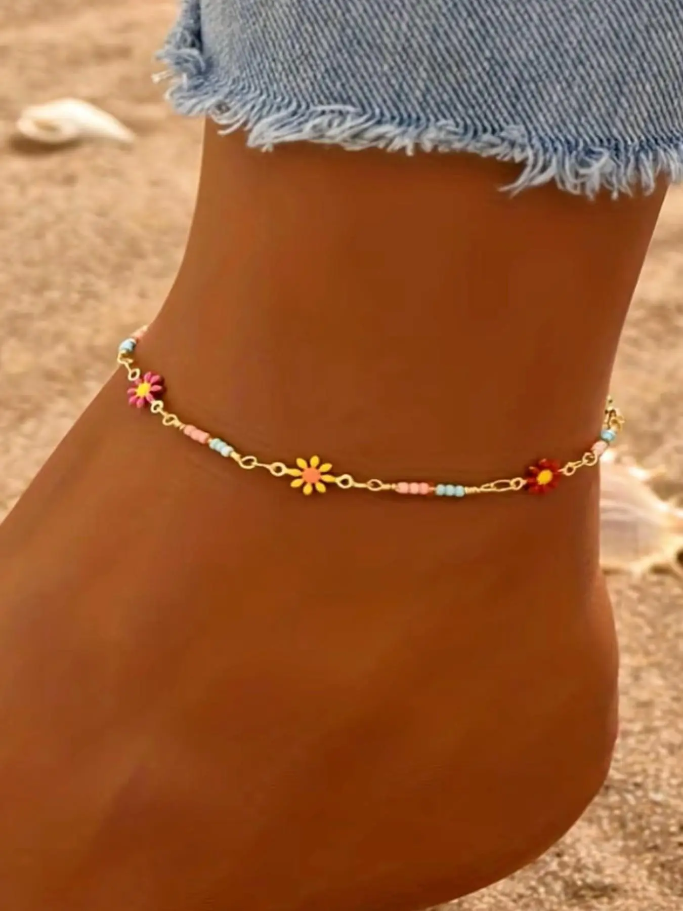 Sunflower Chain Anklet, Bohemian Beach Flower Design, Women's Summer Vacation/daily Wear, Graduation/independence Day Gift, Boho Anklet