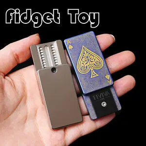 Titanium Alloy Fidget Toy, Two-Section Small Steel Ball Toy, Tiviva Edc, Rectangular Poker Spades A Silver Color and Blue, Stress Relief Tool, Stress Relief Gadgets