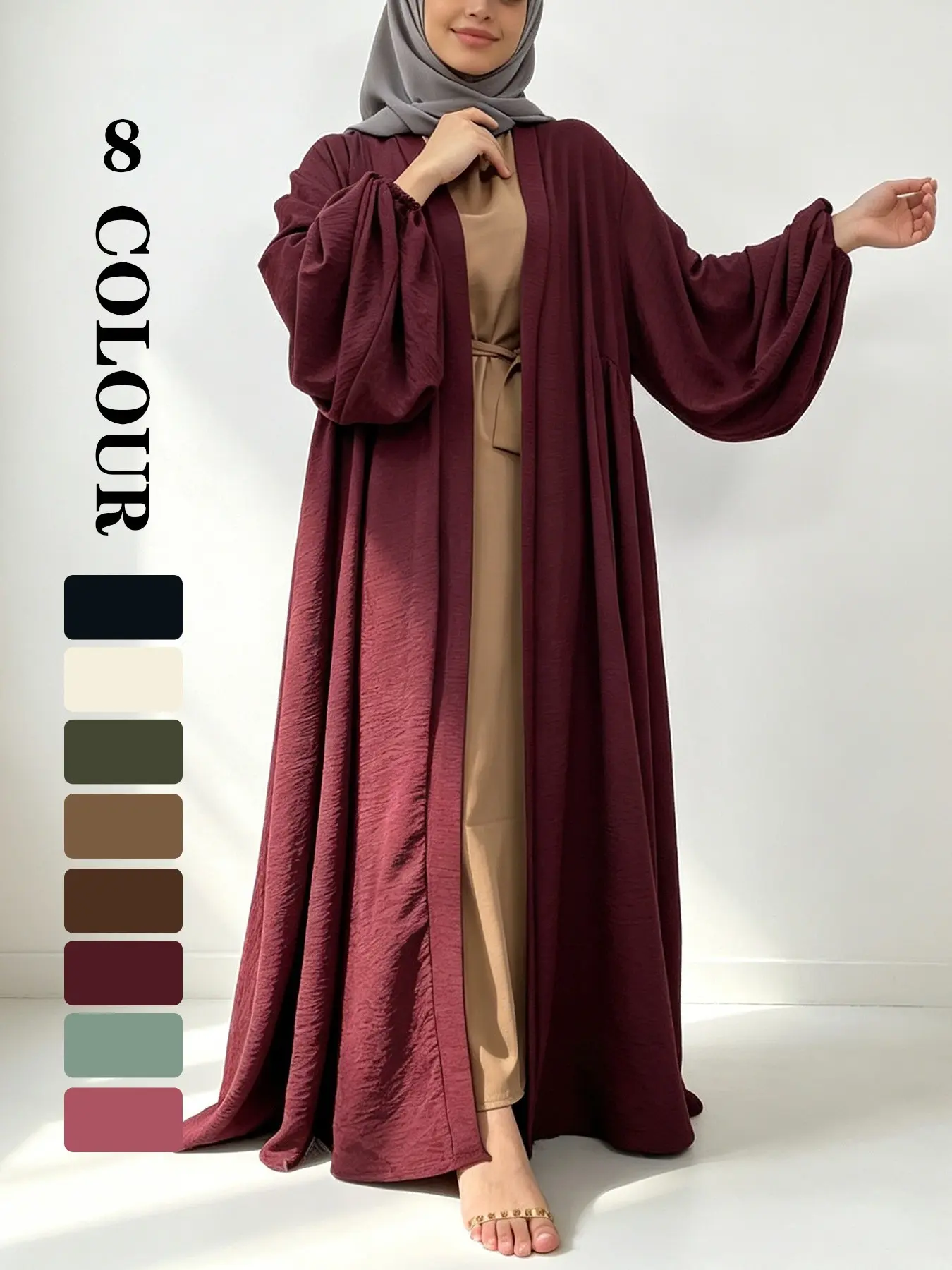 Women's Solid Color Open Front Loose Fit Abaya, Casual Long Sleeve Kaftan Dress for Daily Wear, Ladies Islamic Clothing for All Seasons, Islamic Modesty Clothes
