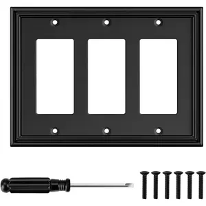 Black Modern Decorative Wall Plate Light  Cover Decorator Outlet Covers Rocker  Plates  Fiber Material Wall Plates for Kitchen Bathroom (3 Gang Triple Decorator-1 Pack)