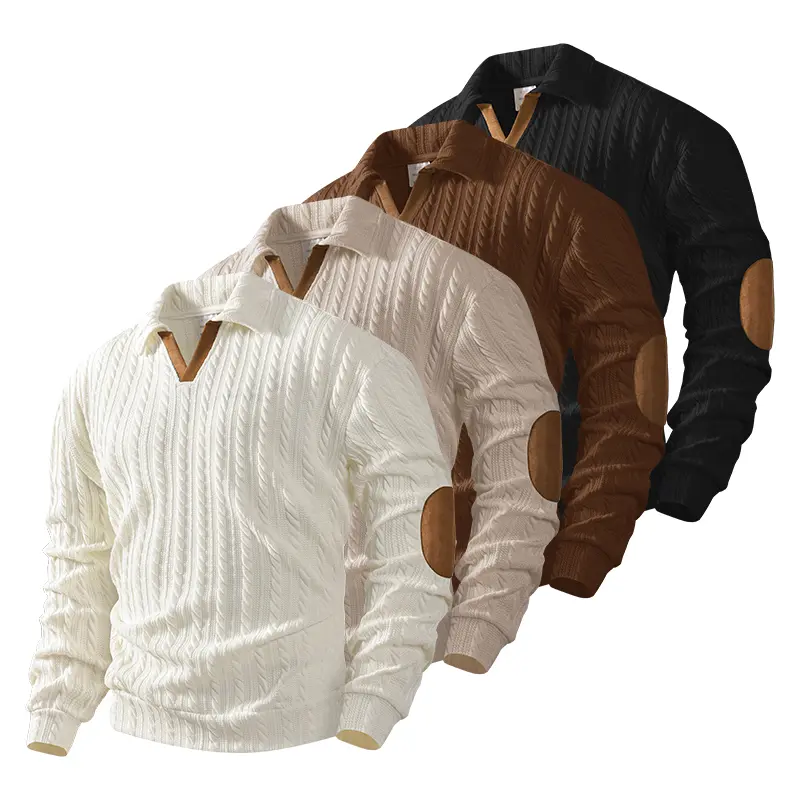 Men’s jacquard sweatshirt with color-block design and front button closure, regular fit casual long-sleeve stand collar for autumn/winter, fashionable men’s everyday knit sweater