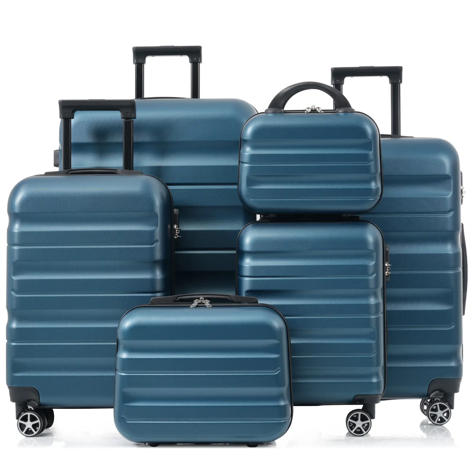 Lightweight ABS Hardshell Luggage Set – 6 Pieces, 12 to 28 Inch Suitcases with Dual Spinner Wheels for Family Travel
