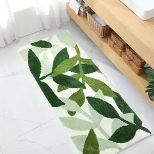 Leaf Pattern Bathroom Rug, Non-Slip Strong Absorbent Microfiber Bath Mat, Washable Soft Plush Floor Covering, Bathroom Decorative Mat