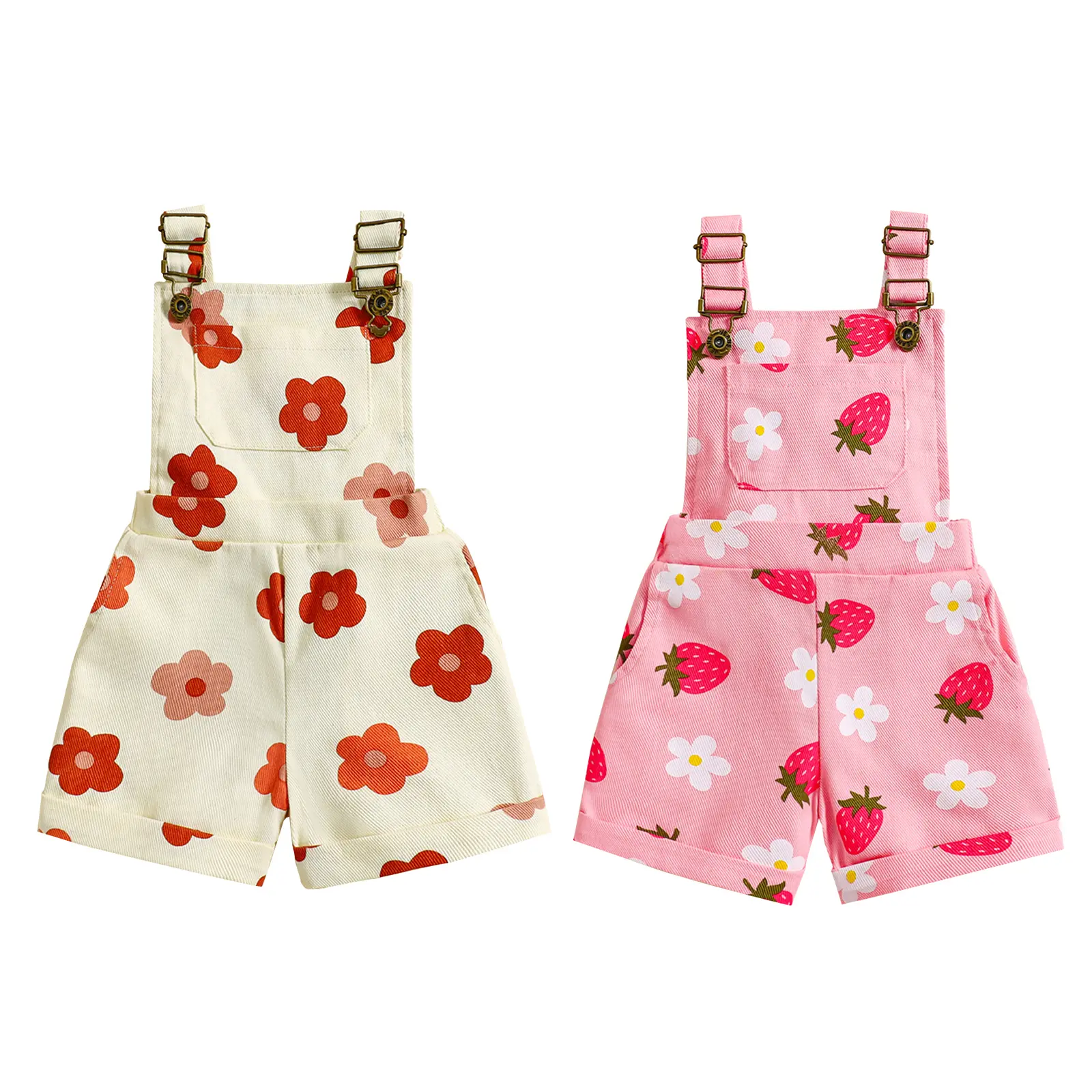 Toddler Baby Girl Sunflower Print Overalls Shorts with Pocket Suspender Trousers Cute Summer Clothing Outfit