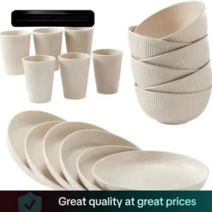 Wheat Straw Dinnerware Set, 18pcs/set Reusable Dinnerware Set, Dinnerware Service Set Kitchen Cups & Plates & Bowls Sets, Modern Tableware Sets