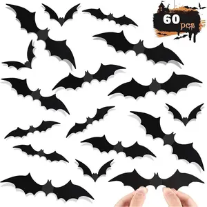 HOMEYA Halloween Party Supplies Hallween Decorations Bats 4 Size Wall Decor 60PCS Realistic PVC 3D Black Scary Bat Sticker for Creepy Home Decor Halloween Party Decorations DIY Wall Decal Bathroom Indoor Halloween Decor