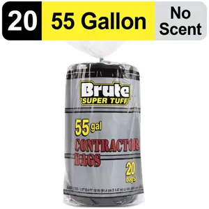 Brute Super Tuff Contractor Bags, 55 Gallon, 20 Bags (Twist Tie)