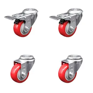 Service Caster SCC-SSBHTTL20S3514-PPUB-RED-2-S-2 Stainless Steel Polyurethane Swivel Bolt Hole Caster with 3.5 x 1.25 in. Red Wheels - Set of 4