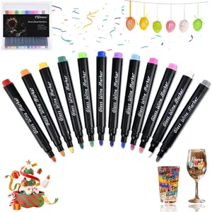 12 Colors Acrylic Wine Glass Markers - Fine Tip, Dishwasher-Safe & Food-Safe Non-Toxic Paint Pens for Party, Wedding & Ceramic Crafts