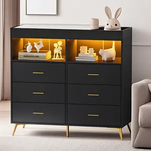 6-Drawer Nursery Dresser – Baby Changing Table with LED Lights & Charging Station, Multi-Function Storage for Bedroom