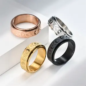Ring Men's 8mm Sun Moon and Star Rotatable Decompression Ring Ornament Non-Fading Ins Style