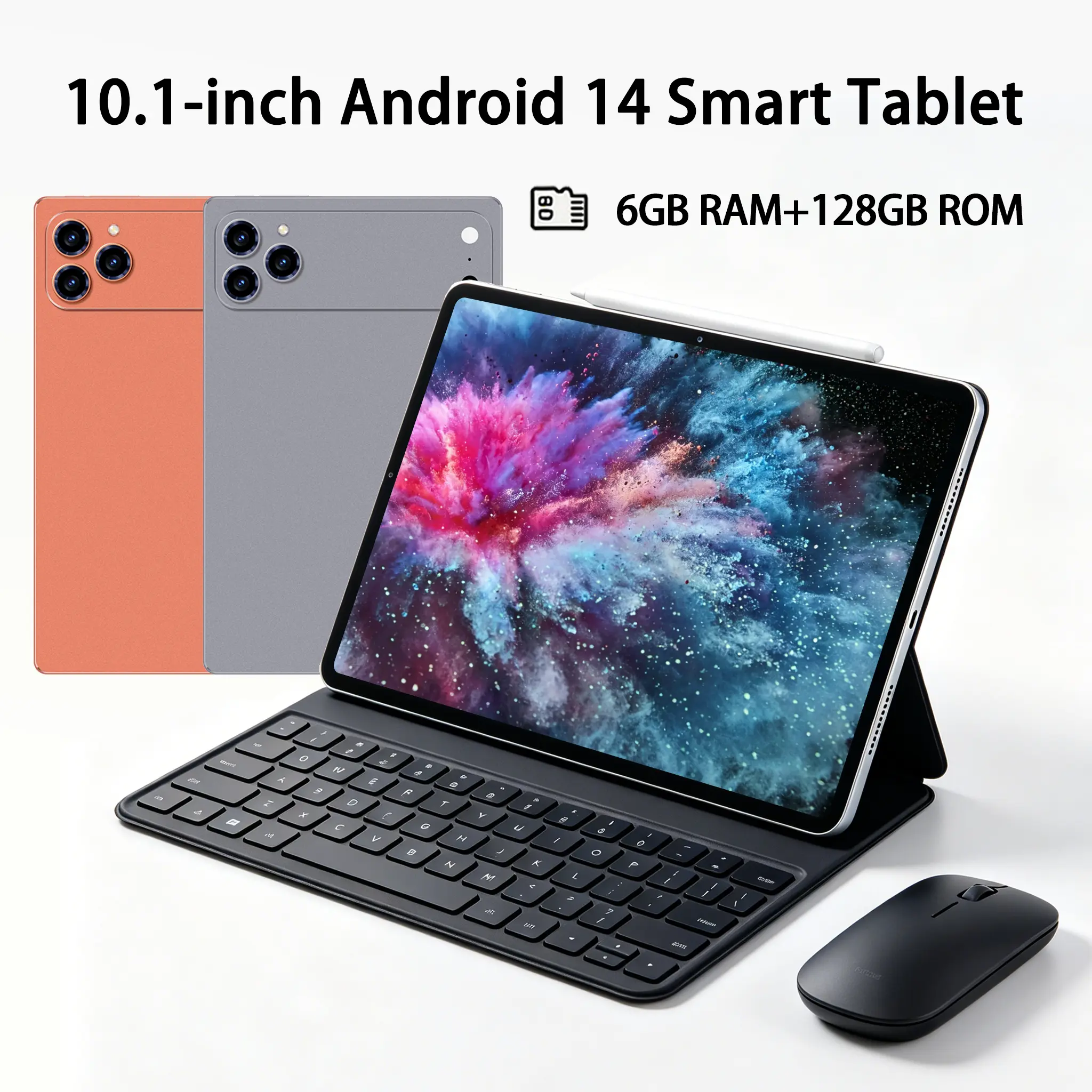 2026 Model 10.1in Digital Multifunctional Tablet - Android 14, MediaTek Octa-Core Chip, 6GB RAM, 128GB Storage Expandable Up to 1TB (MicroSD), 110-130V, Wi-Fi, 5MP Dual-Camera, LCD Display, USB Port, Protective Case, Stylus, Keyboard for Entertainment