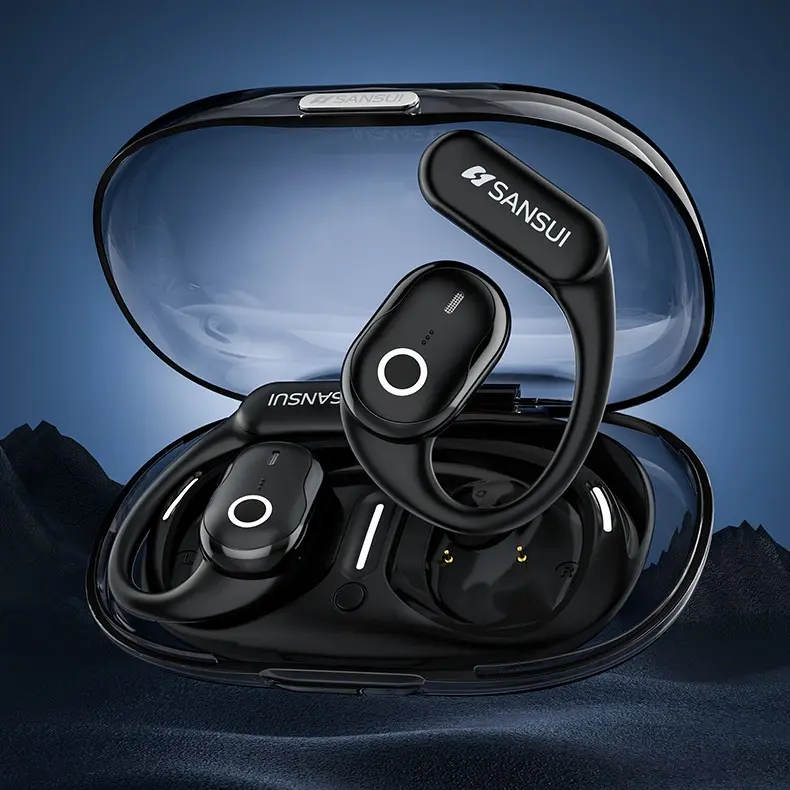 Sansui W26 Open Ear Wireless Earbuds - Immersive Hi-Fi Sound, IPX5 Waterproof, Modern Design, 30H Playtime, Comfort Fit for Gym/Running