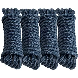4 Pack 1/2" x 15’ Boat Dock Lines for Boat & Pontoon, Premium Marine- Grade Double Braided Nylon Dock Line, Pre-Spliced with a 12" Eyelet