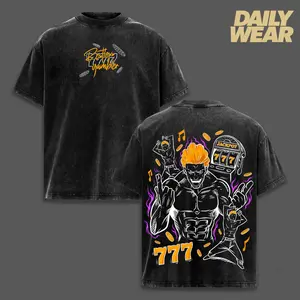 Kinji Hakari Anime Double Printed Unisex Oversized Washed Tee, Jujutsu Kaisen Manga Heavyweight Cotton Streetwear Gift