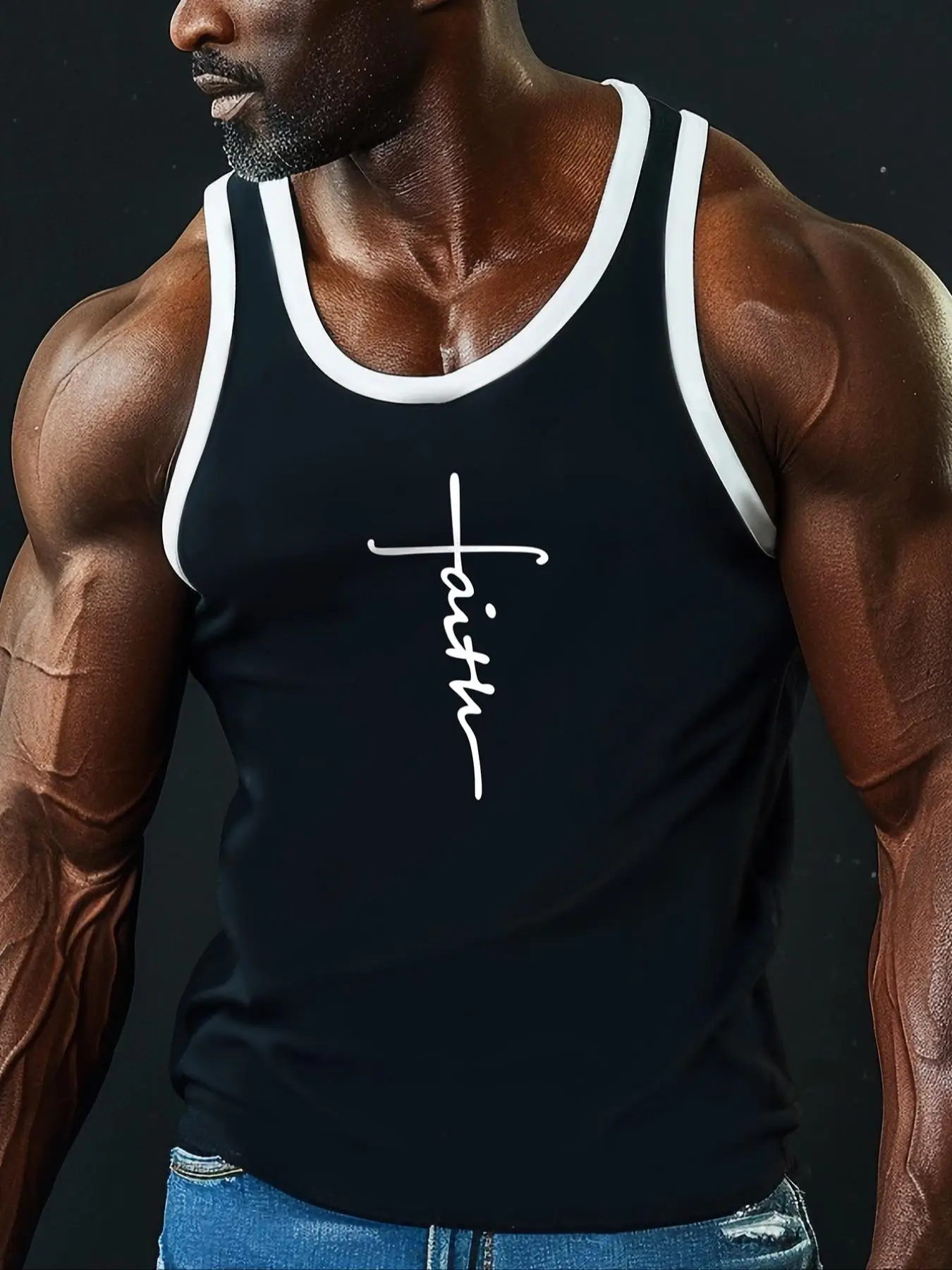 Men's Letter Print Contrast Binding Sports Tank Top, Regular Fit Sporty Casual Round Neck Sleeveless Top for Gym Workout Running, Men's Sport & Outdoo