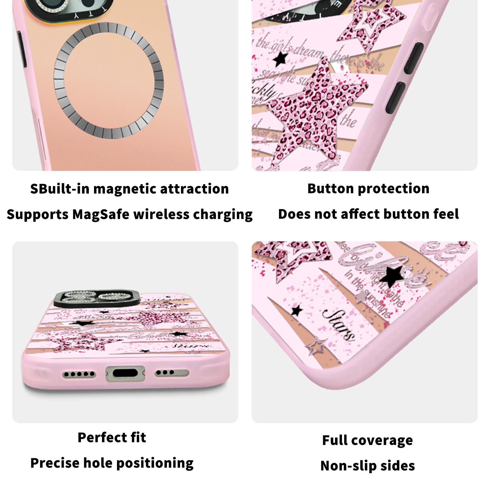 Leopard print star fashion pattern phone case for iPhone 17 Pro Max, 16 Pro, 15, 14, 13, 12, and 17 Air.  Features 3D embossed pattern, full protection, and anti-drop design. A perfect holiday gift for women.