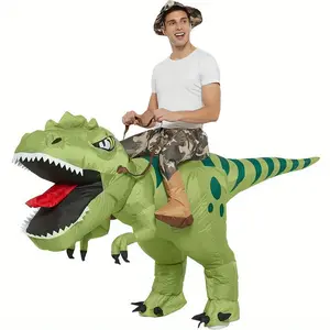 Adult Inflatable T-Rex Dinosaur Costume with Rider - Cute Cartoon Halloween Cosplay Outfit, Vibrant Green Dino Mascot Suit for Parties, Festivals & Themed Events, Party Attire, Playful Design, Functional Design