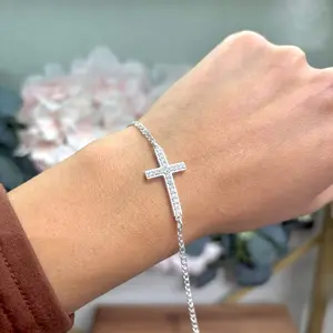 Silver 925 cross bracelet 7.5” | Pulseras de plata 925 | joyería de fe