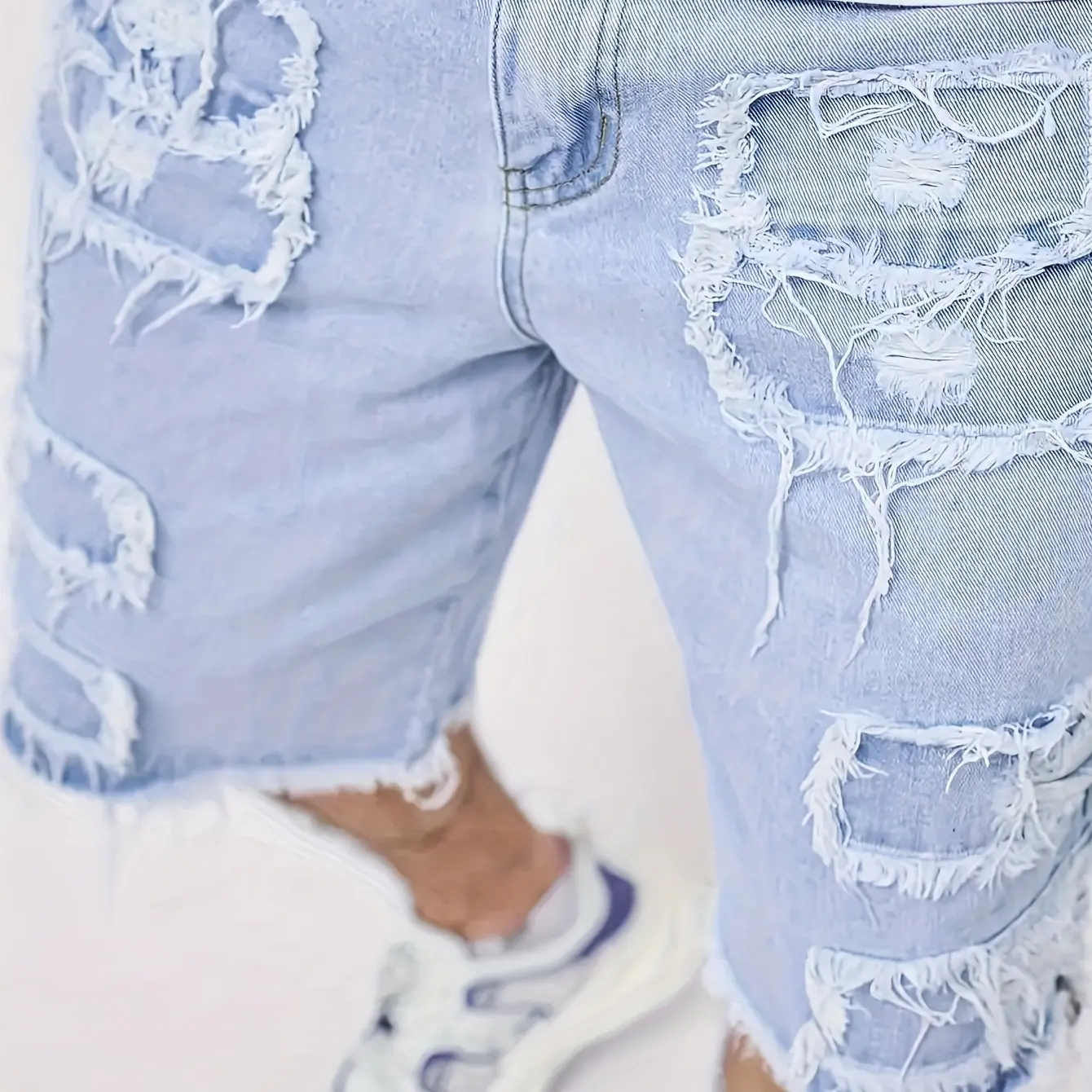 Raw Hem Denim Shorts with Rips – Edgy Urban Casual Warm-Weather Essential Raw Hem Denim Shorts with Rips – Edgy Urban Casual Warm-Weather Essential