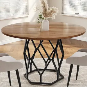 Round Dining Table for 4-6 People with Sturdy Base for Kitchen