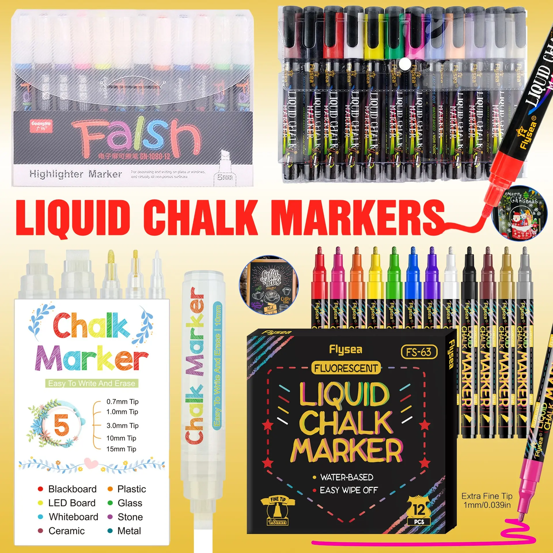 Liquid Chalk Set Color/ 8/12 Colors Available 3-6mm Reversible Dual Tip Round/sloped Square Water-Based Erasable Washable Double Ended Markers Bright Colored Multi-Scene Use Liquid Chalk Markers Multiple Sizes Reversible Tips