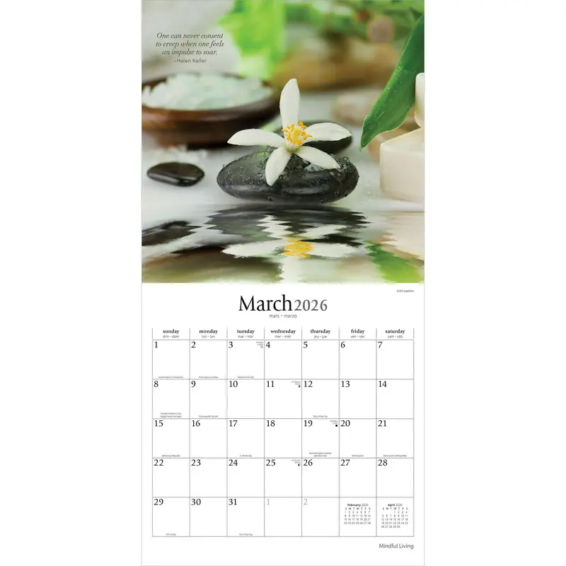 Mindful Living | 2026 12 x 24 Inch (Hanging) Monthly Square Wall Calendar | Plastic-Free | Brush Dance | Art Quotes Photography Inspiration 2