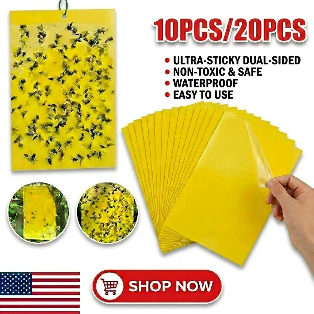 10/20 PCS Dual-Sided Yellow Sticky Traps - Plant-Safe, Insect-Repelling Bug Trap for Multi-Insect Fly Control, Non-Toxic Glue Boards for Fungus Gnats, Whiteflies, Aphids, Chemical-Free Pest Control for Moths & Mold Prevention, Bug Trap Multi-Insect, Plant