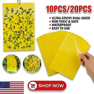 10/20 PCS Dual-Sided Yellow Sticky Traps, Non-Toxic Glue Boards for Fungus Gnats, Whiteflies and Aphids, Chemical-Free for Moth Proof and Mold Prevention