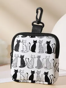 Cat Pattern Printed Coin Wallet, Multifunctional Storage Bag, Durable Polyester, Digital Printing, Key Card Holder, Ideal Gift