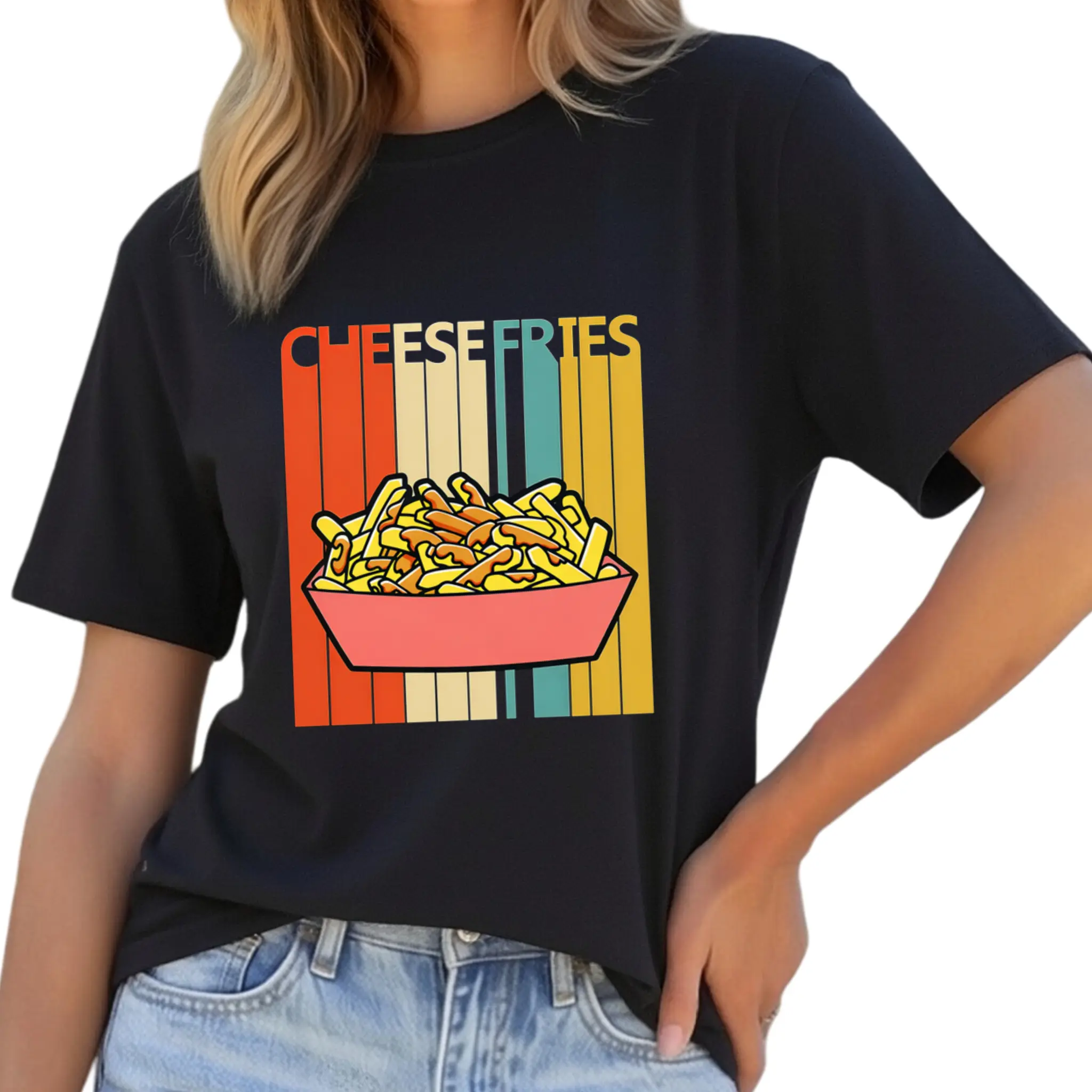 Vintage Retro Cheese Fries Gift Tee Unisex T-Shirt Same Style for Men And Women 2026 Summer Short-Sleeved Printed T-Shirt Pure
