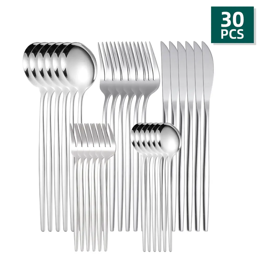 30PCS Silverware Set, Stainless Steel Portuguese Knife Fork Spoon Flatware Set, Suitable for Family Gatherings, Holiday Parties, Wedding Essentials Tableware Kit Stylish