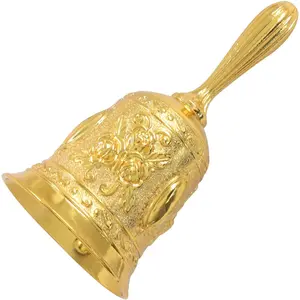 Vintage Metal Hand Bell, Handheld Dinner Bell, Service Call Bell for Wedding, Bedside & Seniors (Gold)