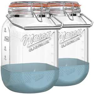 Syntic 2-Pack 1-Gallon Glass Storage Jar Set with Wide Mouth, Handle & Measurement Marks