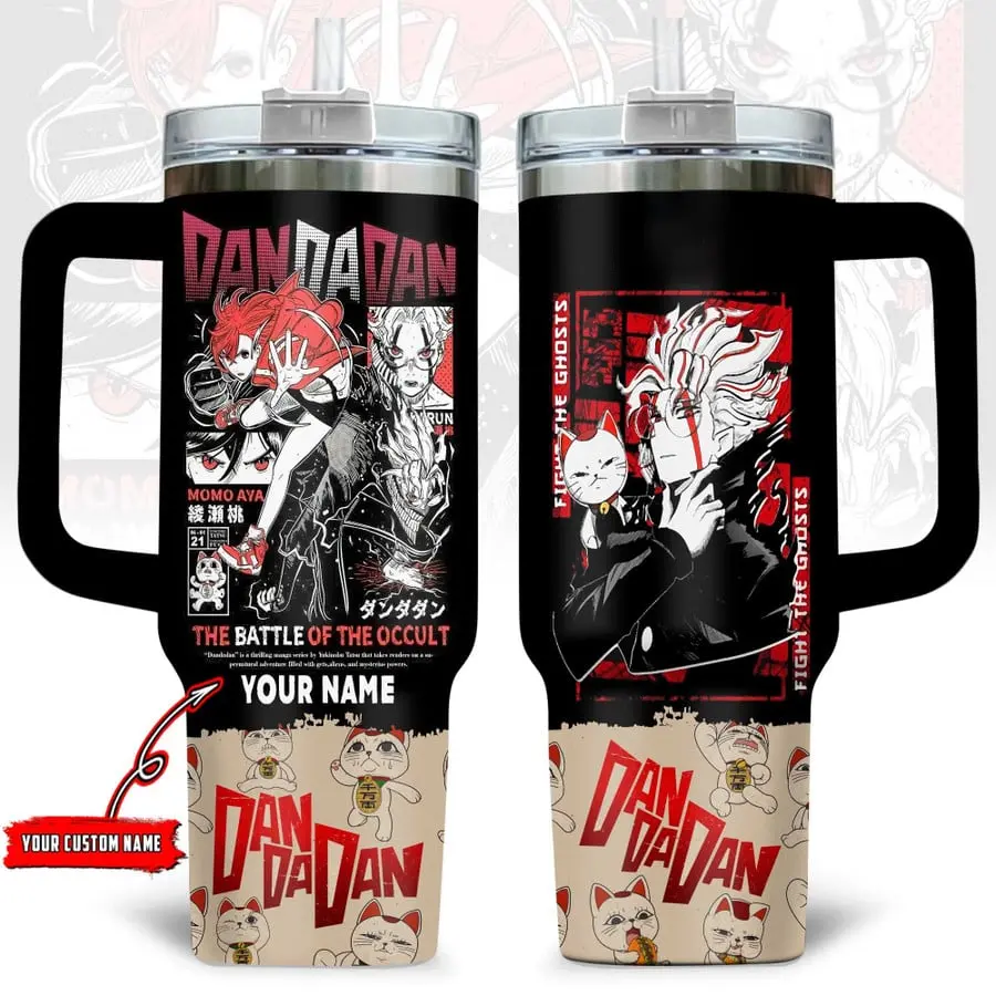 The Sip District. Custom Dandadan Anime 40oz Tumbler With Handle – Personalized Momo Ayase & Okarun Stainless Steel Travel Mug, Double Wall Vacuum Insulated Coffee Cup for Anime Lovers